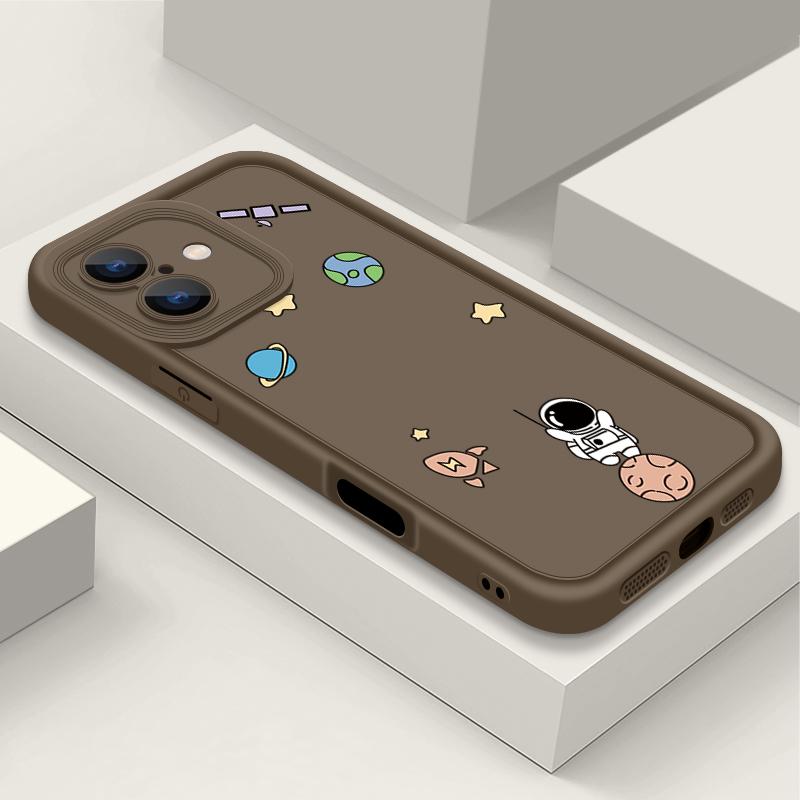 Милый принт астронавта ТПУ мягкий матовый чехол для телефона iPhone 16 Pro Max 15 14 Pro 13 12 11 XS XR 8 7 однотонный ударопрочный защитный объектив задняя крышка