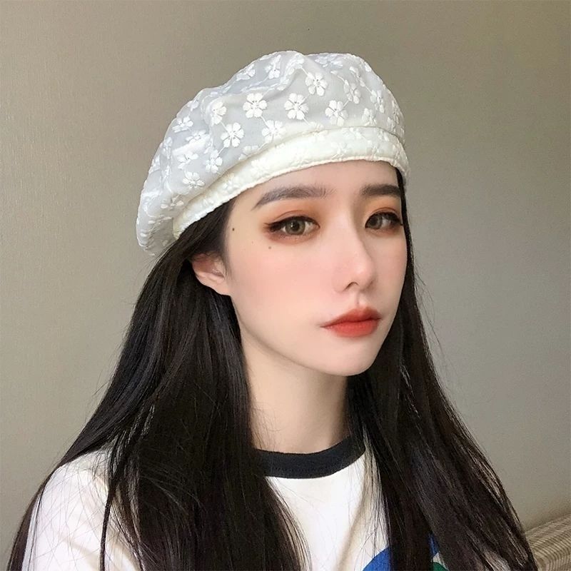 Берет женский летний тонкий дышащий универсальный Belle Hat Милая и милая цветочная кружевная шляпа художника
