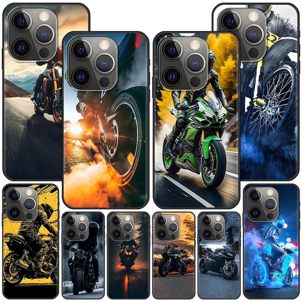 Мотоциклетный чехол для Apple iPhone 14 11 7 SE 2020 8 X XS 13 12 Mini XR 15 Pro Max Силиконовый Черный Мягкая Накладка на Телефон