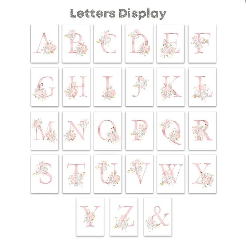 Персонализированное имя Розовое настенное искусство Холст Картины Девочка-балерина Единорог Бабочка Декор для детской комнаты Постер для детской Картинки Настенный декор