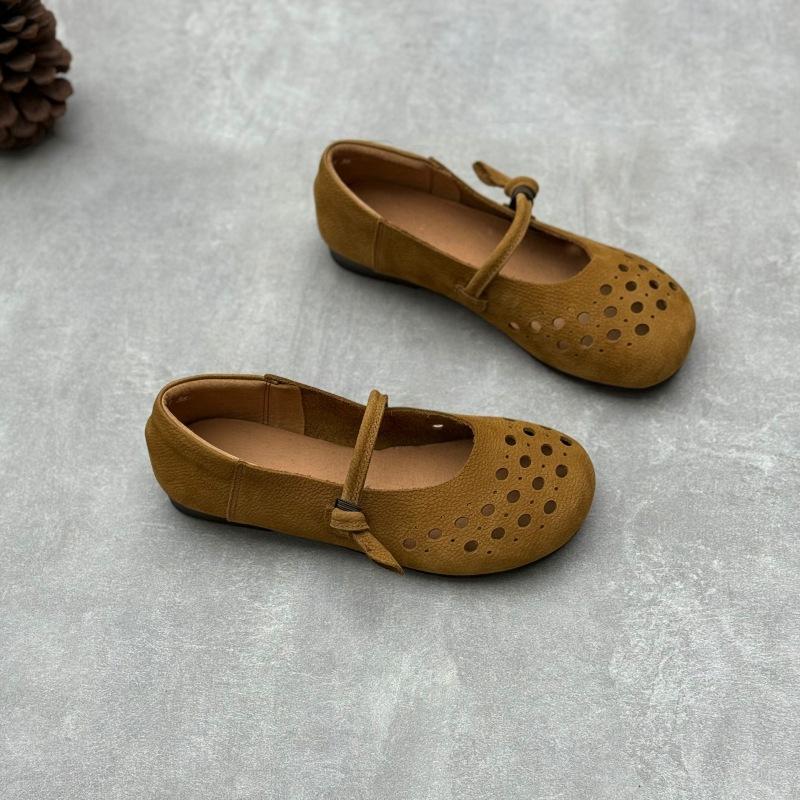 Johnature Женские туфли на плоской подошве из натуральной кожи ручной работы, мягкие сандалии из воловьей кожи с круглым носком в стиле ретро