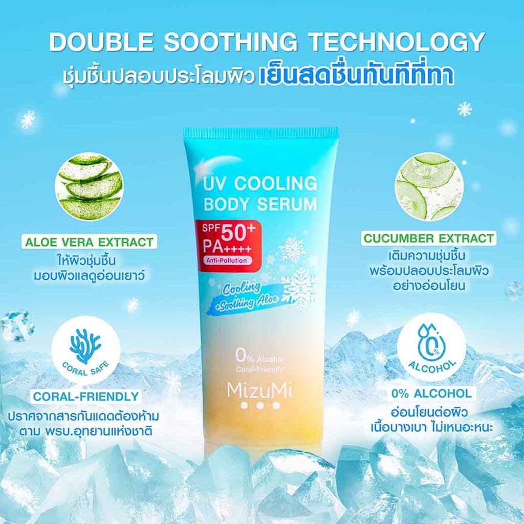 Охлаждающая сыворотка для тела MizuMi UV 165 мл. SPF50+ PA++++ Защита от загрязнений, Охлаждение + Успокоение Алоэ, Благоприятно для кораллов
