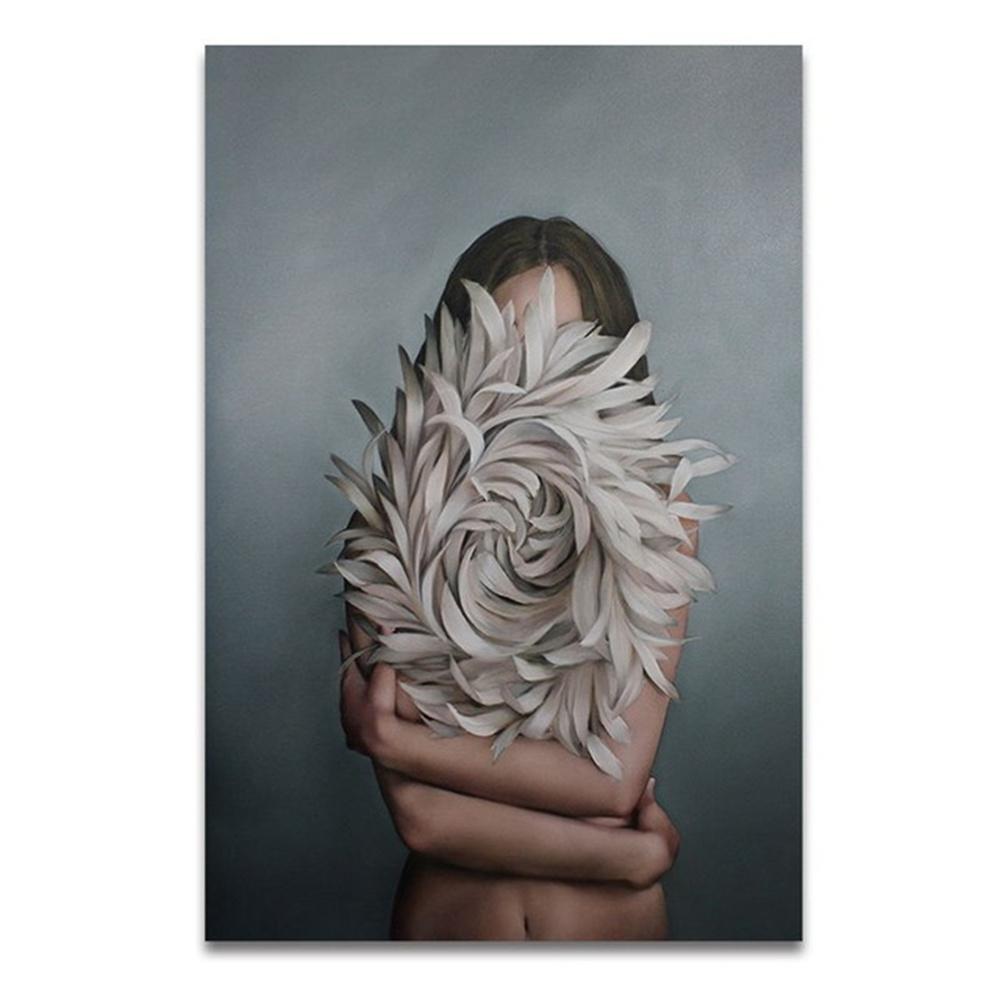 Nordic Flowers Head Woman Canvas Paintings On the Wall Art Posters And Prints Feather Girls Wall Pictures Home Decoration Cuadro
