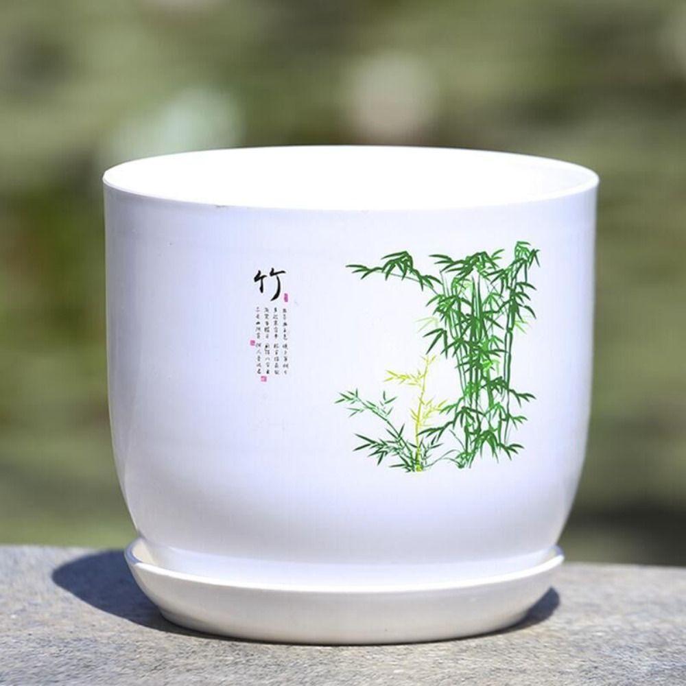 Белый пластиковый цветочный горшок с поддоном, имитация фарфора, цветочный горшок из полипропиленовой смолы, садоводство