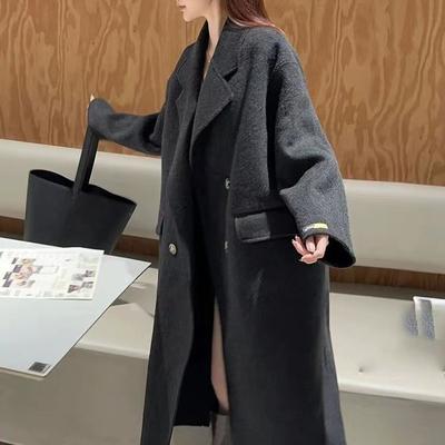 Осенне-зимнее высококачественное двухстороннее кашемировое пальто, женское новое шерстяное пальто с воротником ручной работы, сшитое вручную