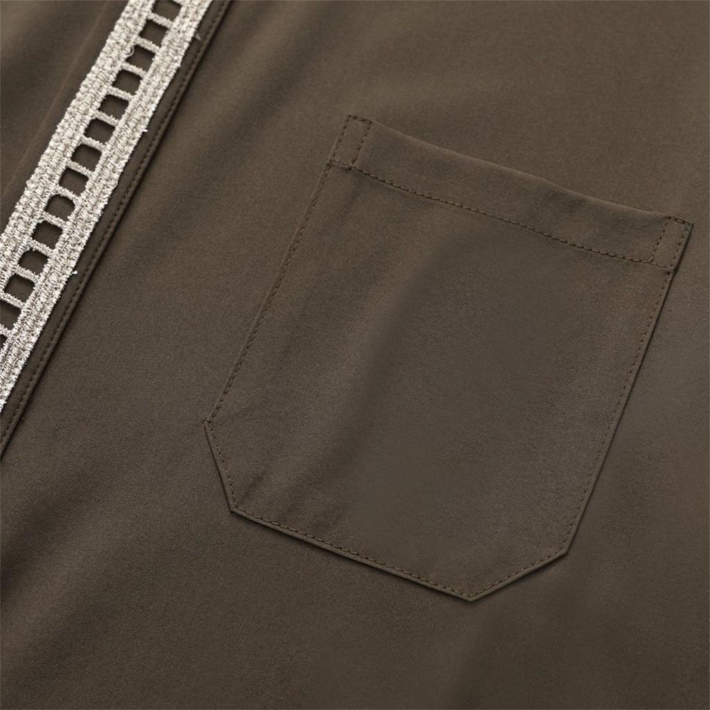 Однотонный кружевной халат с воротником-стойкой и длинными рукавами и карманами для мужчин-мусульман