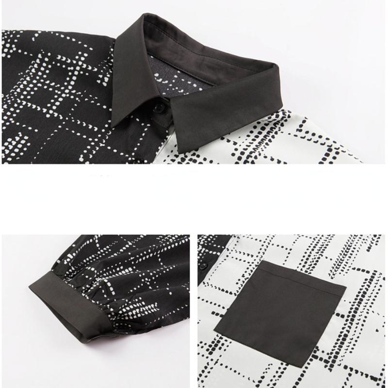 HOUZHOU Лоскутная рубашка женская с длинным рукавом однобортная плюс размер повседневная корейский стиль шик