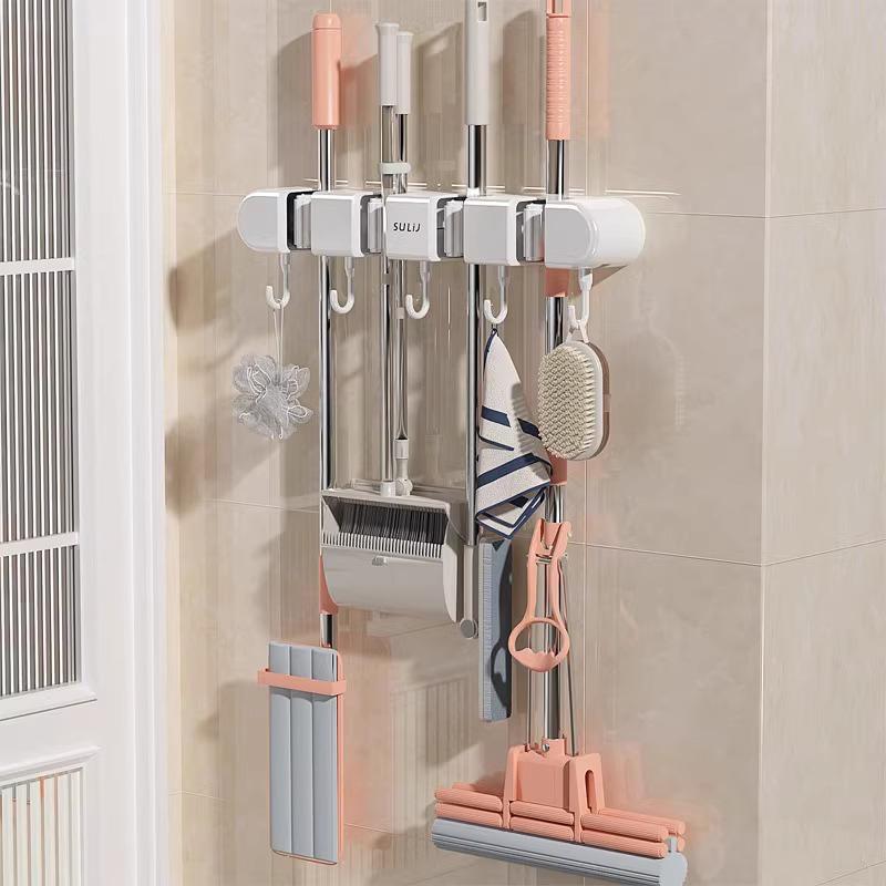 New mop clip wall hanging no punching hanging broom mop hook fixing frame toilet bathroom door rear rack