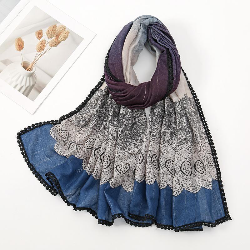 Зимний ацтекский кружевной цветочный шарф-шаль с помпонами из хлопка и вискозы, женский, высококачественный, накидка, пашмина, палантин, буфандас, мусульманский хиджаб, 180*90 см