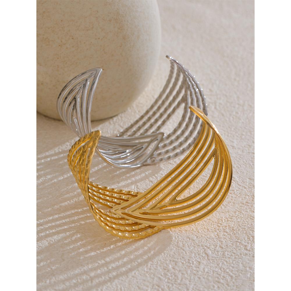 Eetit Творческий браслет из нержавеющей стали с полосатым геометрическим узором, полый, открытый, с покрытием PVD 18K, большой, на запястье, ювелирное украшение