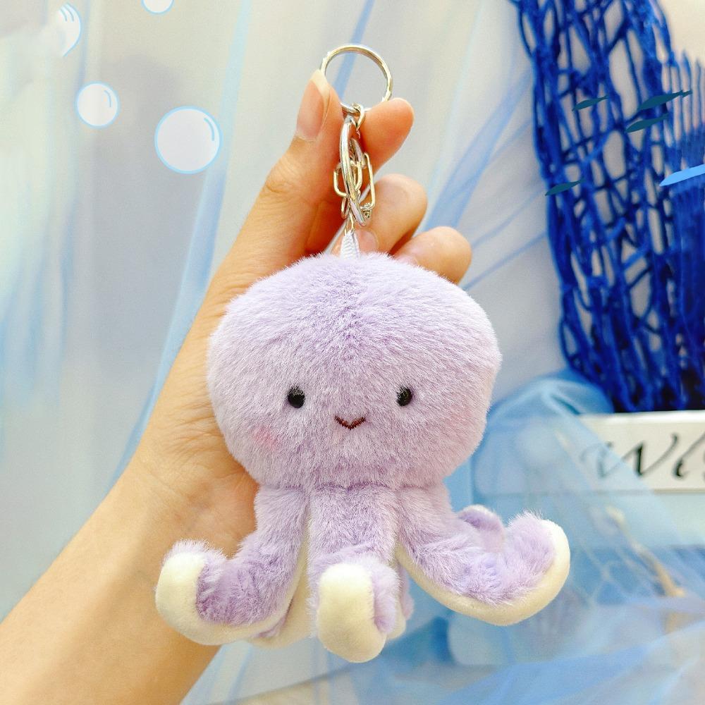 Soft Ocean Animal Keychain Small Turtle Kawaii Fluffy Whale Keyring Collection Octopus Press Sound Pendant Birthday Gift
