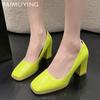 Shallow Chunky Women Shoes Square Toe High Heels Fashion Sexy Leather Pumps 2025 Trend Designer Dress Winter Mujer Zapatillas