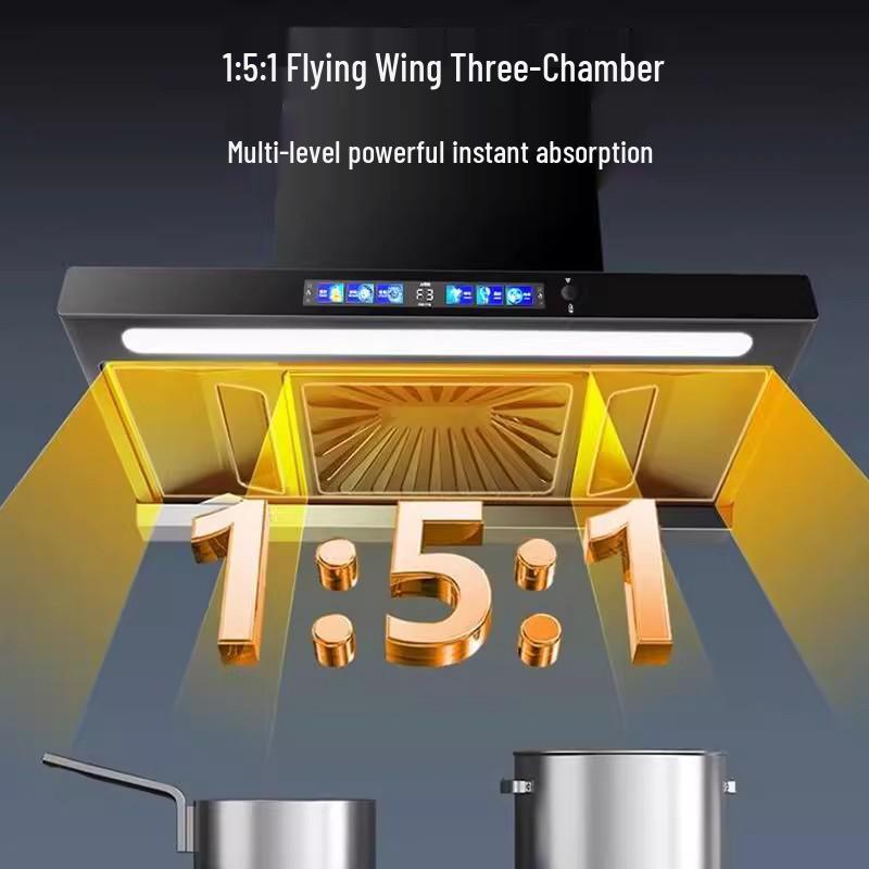 European Style High Suction Kitchen Range Hood: Top Mount T-Type with Automatic Cleaning.