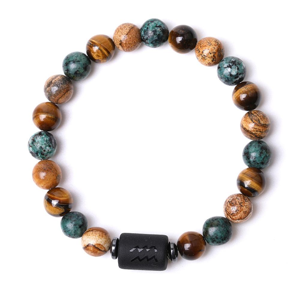 12 Classic Zodiac Signs Charm Jewelry Ball Shape Obsidian Natural Beaded Bracelet for Virgo Leo Libra Couples Fashionable
