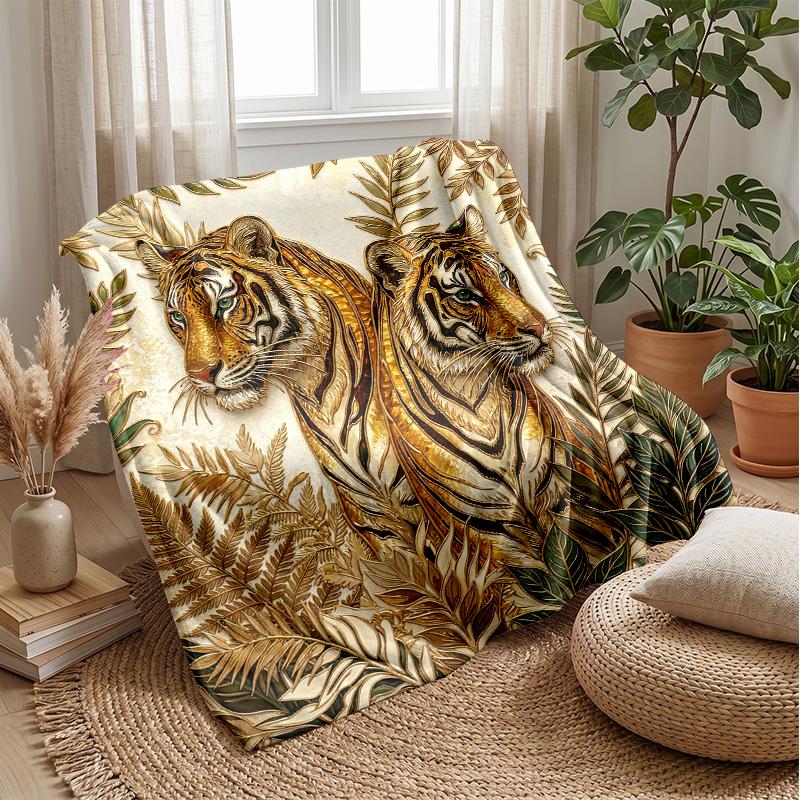 Golden Tiger Majesty Theme blanket Lightweight Warm Flannel Blanket Decorative Throw Blanket for Home Decoration