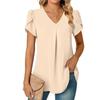 Summer V-neck Petal Sleeve Shirt Women's Solid Short Sleeve Blouse