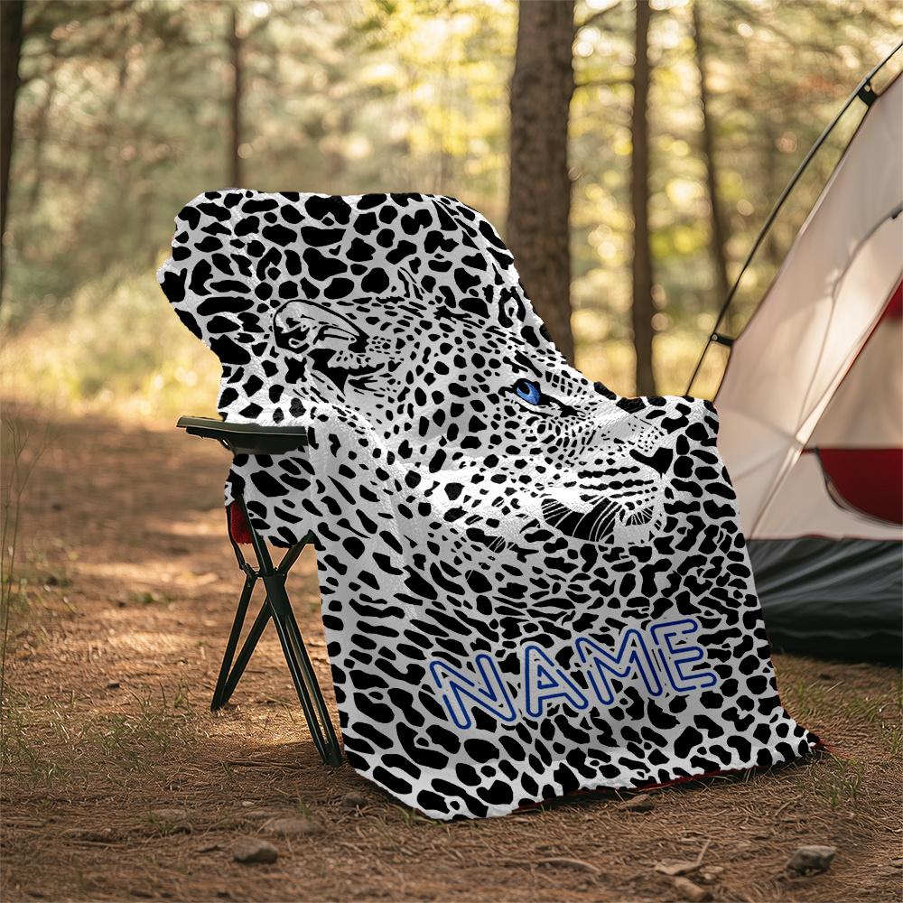 Leopard Art Design With Bold Name Personalized Outdoor Blanket Personalized Text Warmthful Decor Versatile For Picnics Outdoor Travel And Camping Sofa