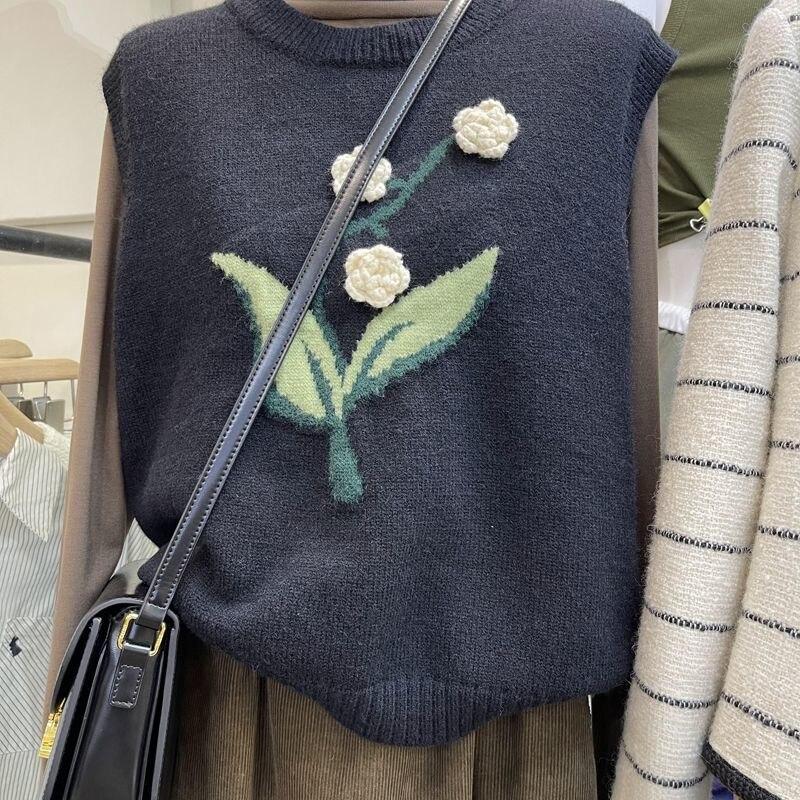 Свитер-жилет, осень-зима 2022, повседневный корейский пуловер без рукавов с круглым вырезом, жилет, женские топы