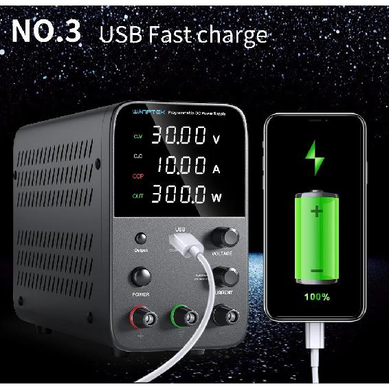 Wanptek Adjustable DC Power Supply 30V 10A 5A Lab Bench Power Source Stabilized Power Supply Voltage Regulator Switch 120V 60V5A