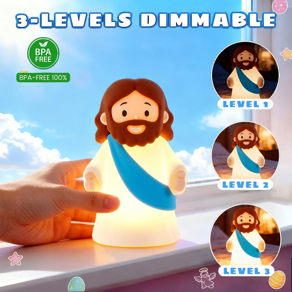 Jesus Night Light Rechargeable Bedside Night Light Dimmable Silicone LED Light Ideal for Religious Gatherings, Gifts for Sunday School, Baptism