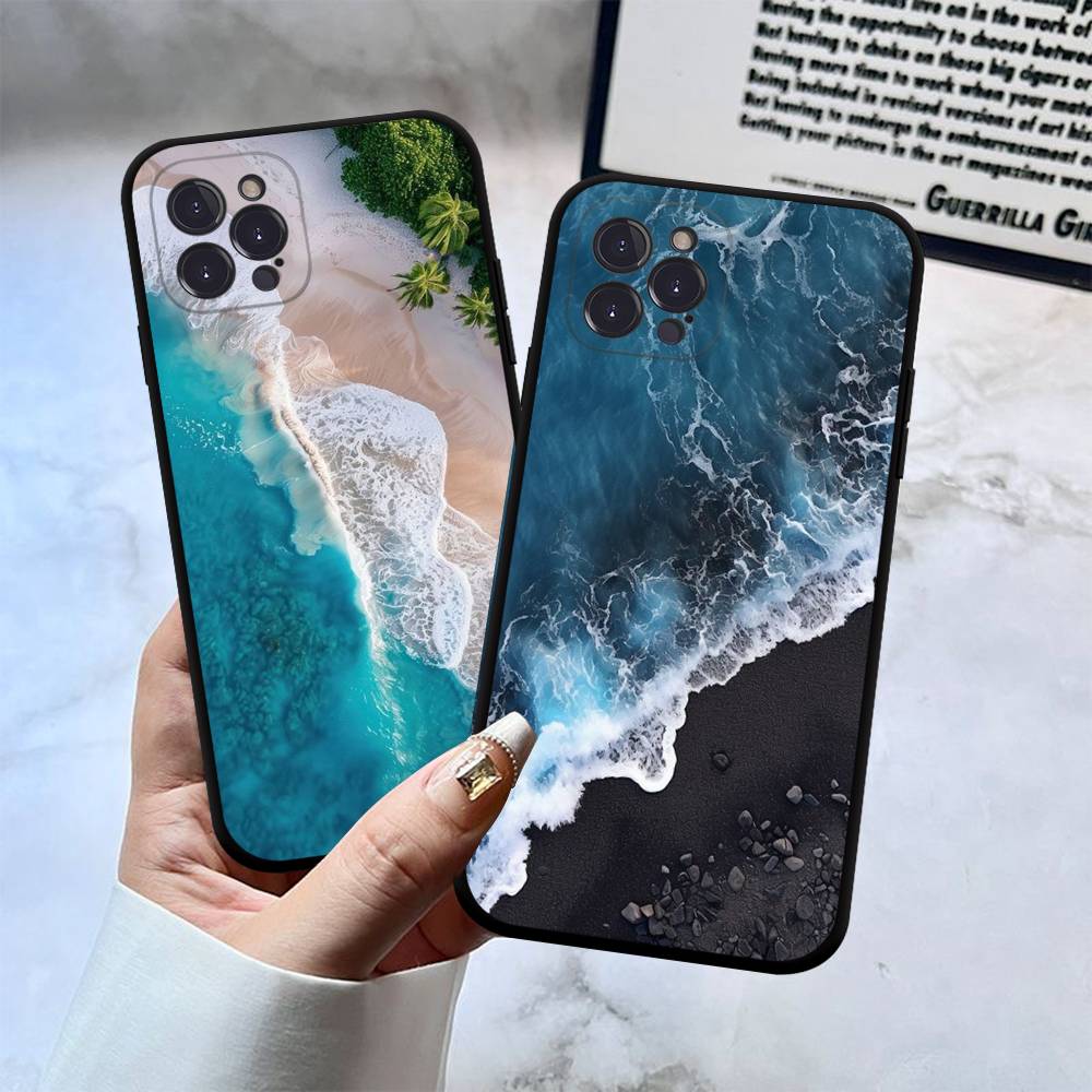 Чехол для телефона Синее Море Океанские Волны Для iPhone 17 16 15 14 13 12 11 Pro Max Plus Mini Мягкий Силикон Черный Ударопрочный ТПУ