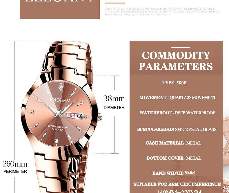 Korean Style Tungsten Color Ultra-Thin Waterproof Quartz Watch for Couples