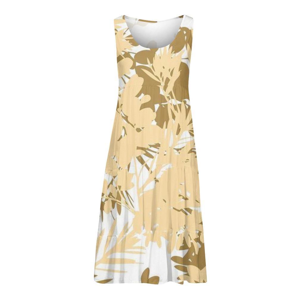 Женское платье, милая повседневная пляжная юбка без рукавов с принтом, сарафан