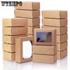 30pcs Small Rectangle Kraft Paper Boxes with Clear Windows Mini Soap Present Treat Gift Packing Box for New Years Parties Weddings Anniversaries