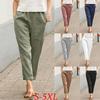 Women Summer Solid Color Double Pocket Pants Loose Long Pants Trousers Ladies Cotton Linen Trousers