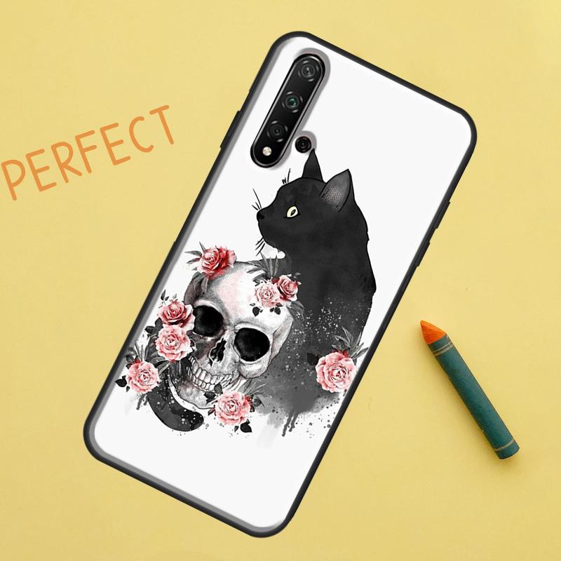 Черный чехол с изображением черепа кошки и готической ведьмы для Huawei P30 Pro P20 P40 Lite Nova 8i 7i 3i 11i 5T 9 10 SE Y60 Y61 Y70 Y90 P Smart Z