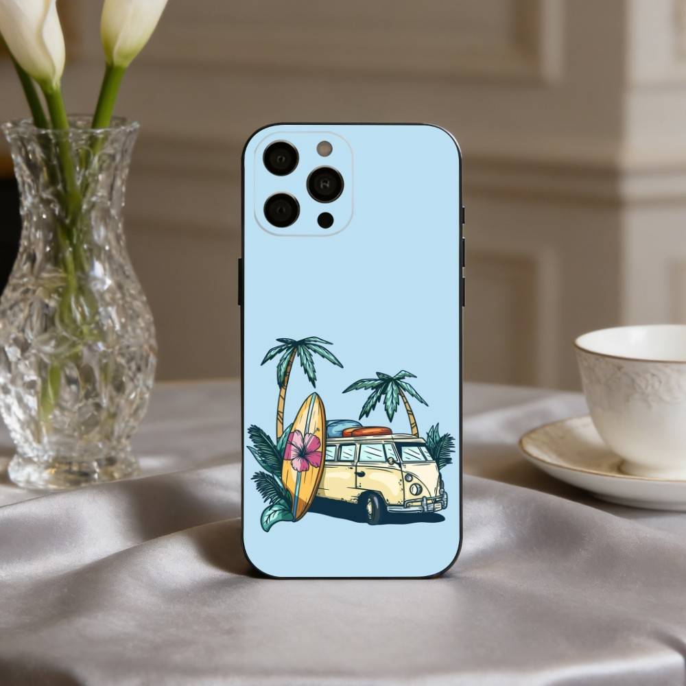 Чехол для телефона C-Combi Van Surf Art для iPhone 17,16,15,14,13,12,11 Plus,Pro Max,XS, Мягкий силиконовый черный чехол