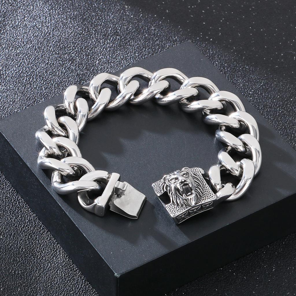 Браслет-шарм со львом из нержавеющей стали для мужчин с блестящей якорной цепью, ювелирное изделие для мужчин, уличная рок-бижутерия