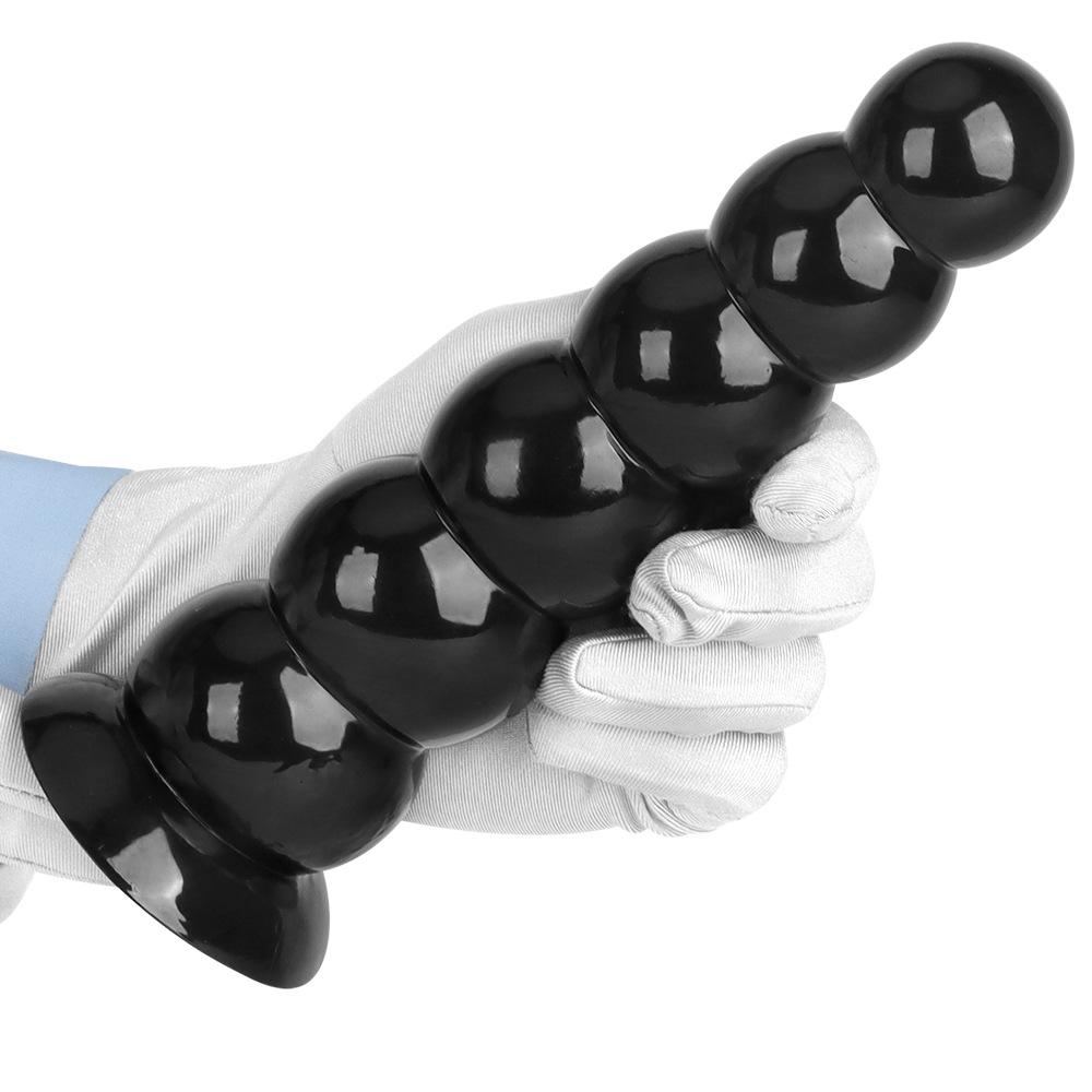 Шесть бусин Черная башня Присоска Анальная пробка - Большая Мягкая Тянущаяся бусина Дилататор для мужчин и женщин