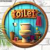 Toilet Wooden Sign with Closestool Pattern - Round Sign for Toilet Door Hanging Decor - Ideal Bathroom Hanging Ornament