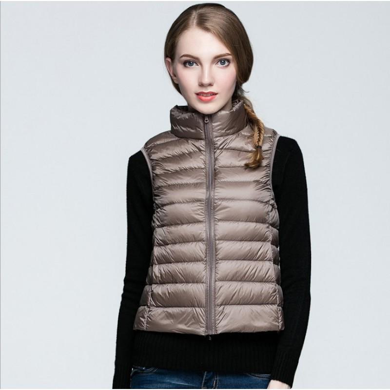 Womens Lightweight Down Vest Winter Short Slim Fit Stand Collar Sleeveless Puffer Daily Wear