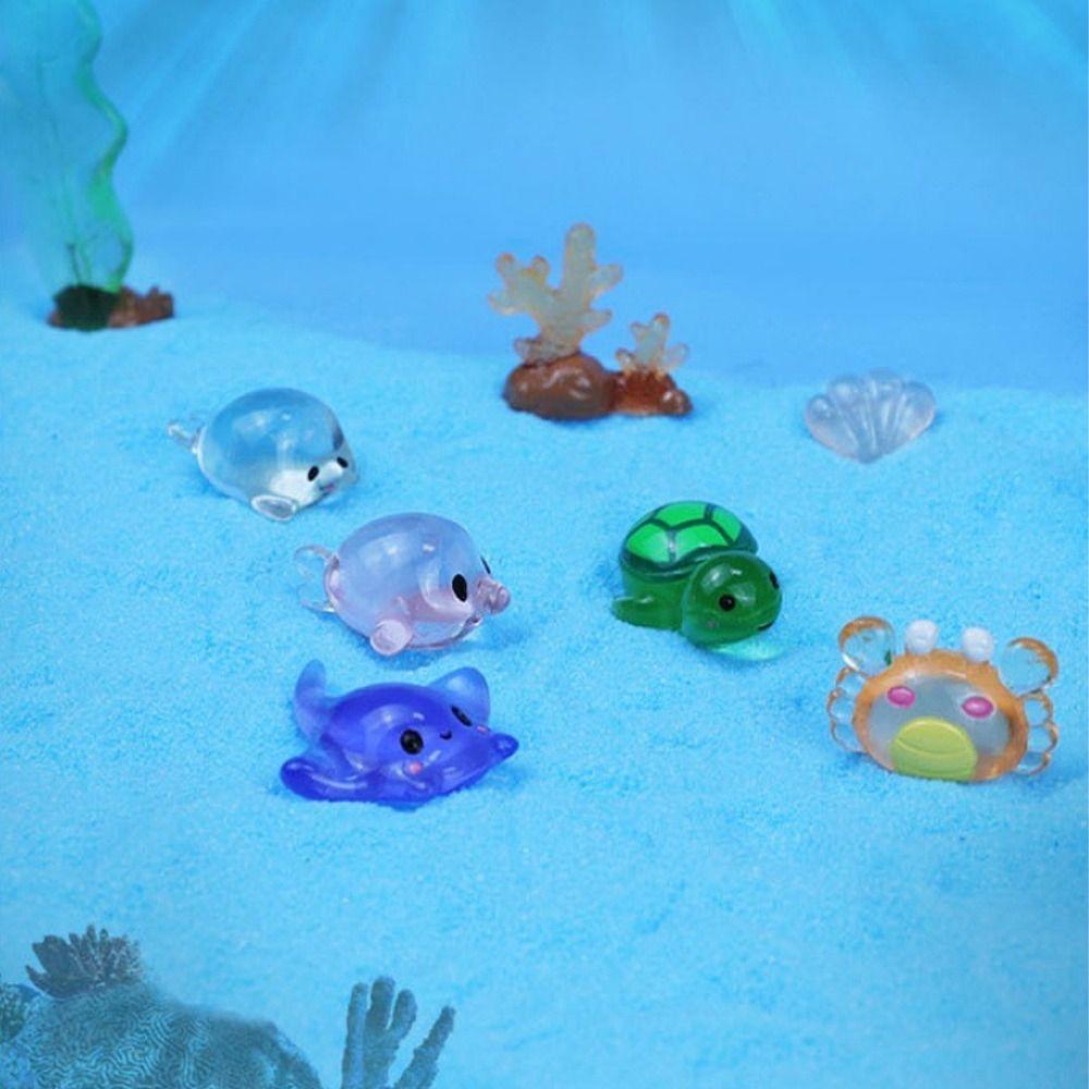 Cartoon Ocean Animal Miniature Figurines Cute Mini Ocean Animal Statue Desk Accessories