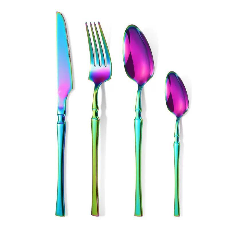 Золотой набор столовых приборов из 24 предметов из нержавеющей стали: Элегантный нож для стейка, вилка и ложка для западной кухни.