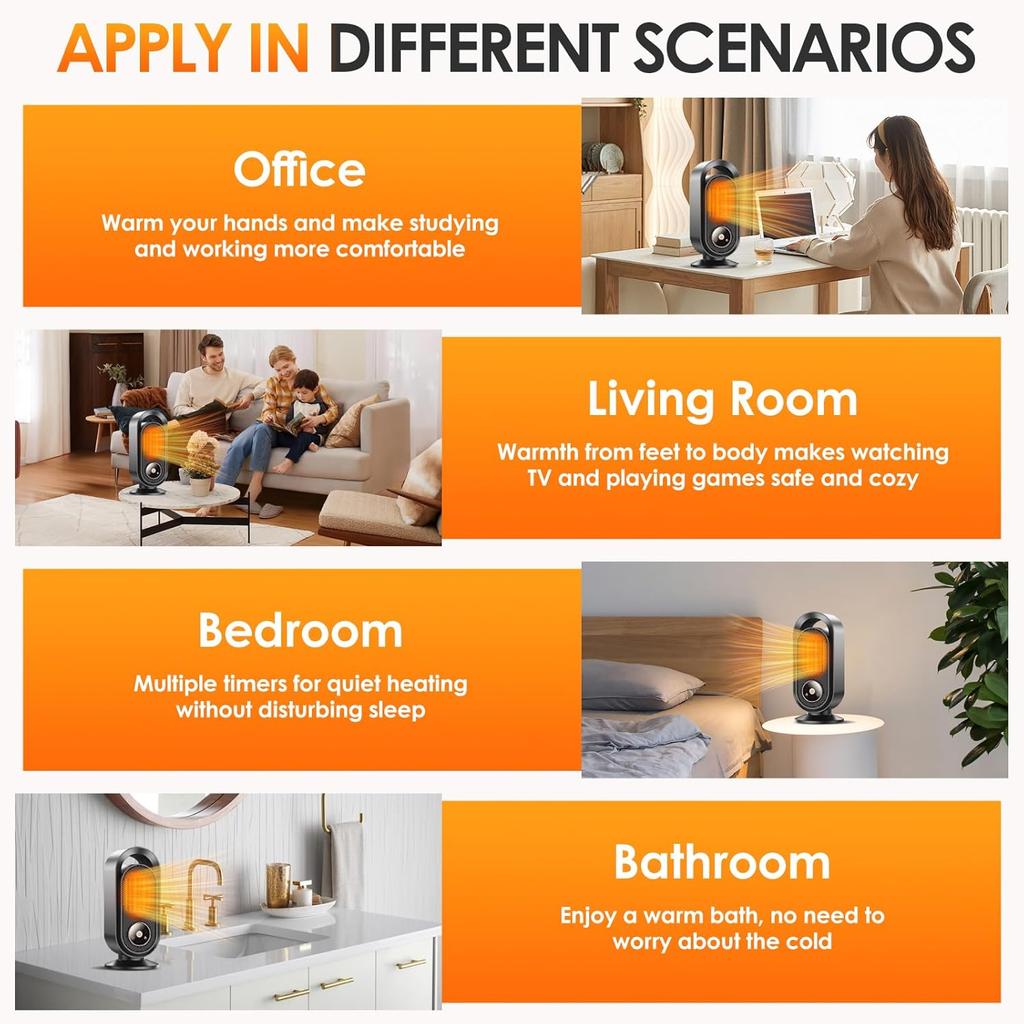 Domestic Heater 1500W Ceramic Heater 3s Fast Heating Overheat Protection Portable Quiet Mini Heater for Home Office Bedroom Use