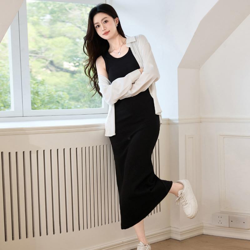 Women's Tank Top Dress Summer Slimming Long Dress with Straps Inside