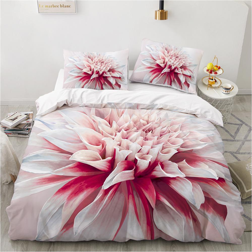 Spring Bedding Set 3D Flower Down Duvet Cover 2/3 Pieces Single Bed Double Bed Duvet Cover Girl Teens Bed Cover Quick Drying Soft Home Textile