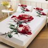 1pc White Red Rose 3D Printed Fitted Sheet 100% Polyester Durable Bedding Set Sheet for Home Bedroom Decoration Birthday Gift