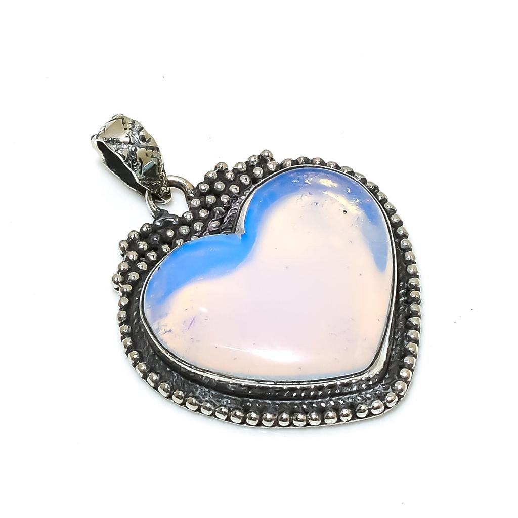 Серебряный кулон с натуральным молочным опалом из стерлингового серебра 925 пробы — дизайн ручной работы, повседневные украшения, уникальный кулон в подарок на вечеринку