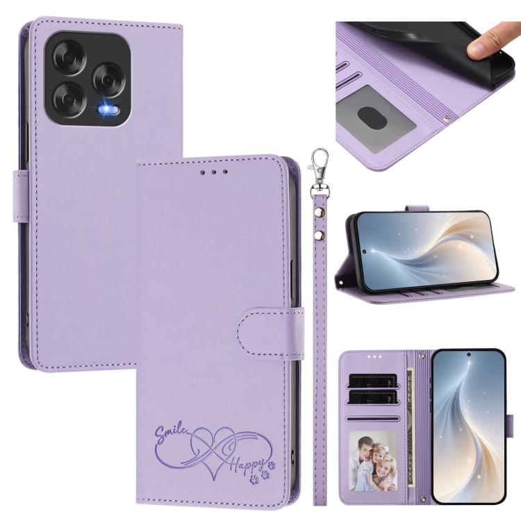 Happy Heart Pattern Magnetic Closure Vegan Leather Phone Case With Wrist Strap For ZTE Blade A56 4G