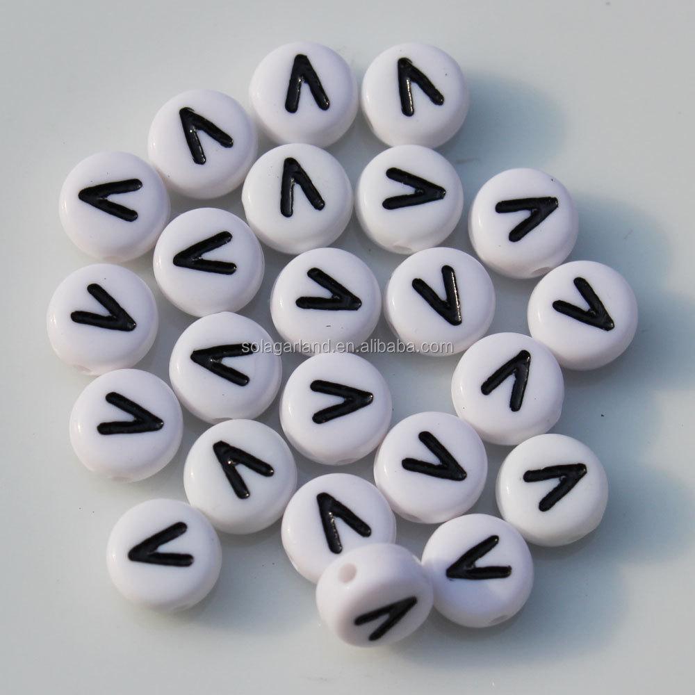 7mm White Flat Black Letters 100pcs Coin Spacer Beads Acrylic Plastic Jewelry Making DIY Bracelet Necklace