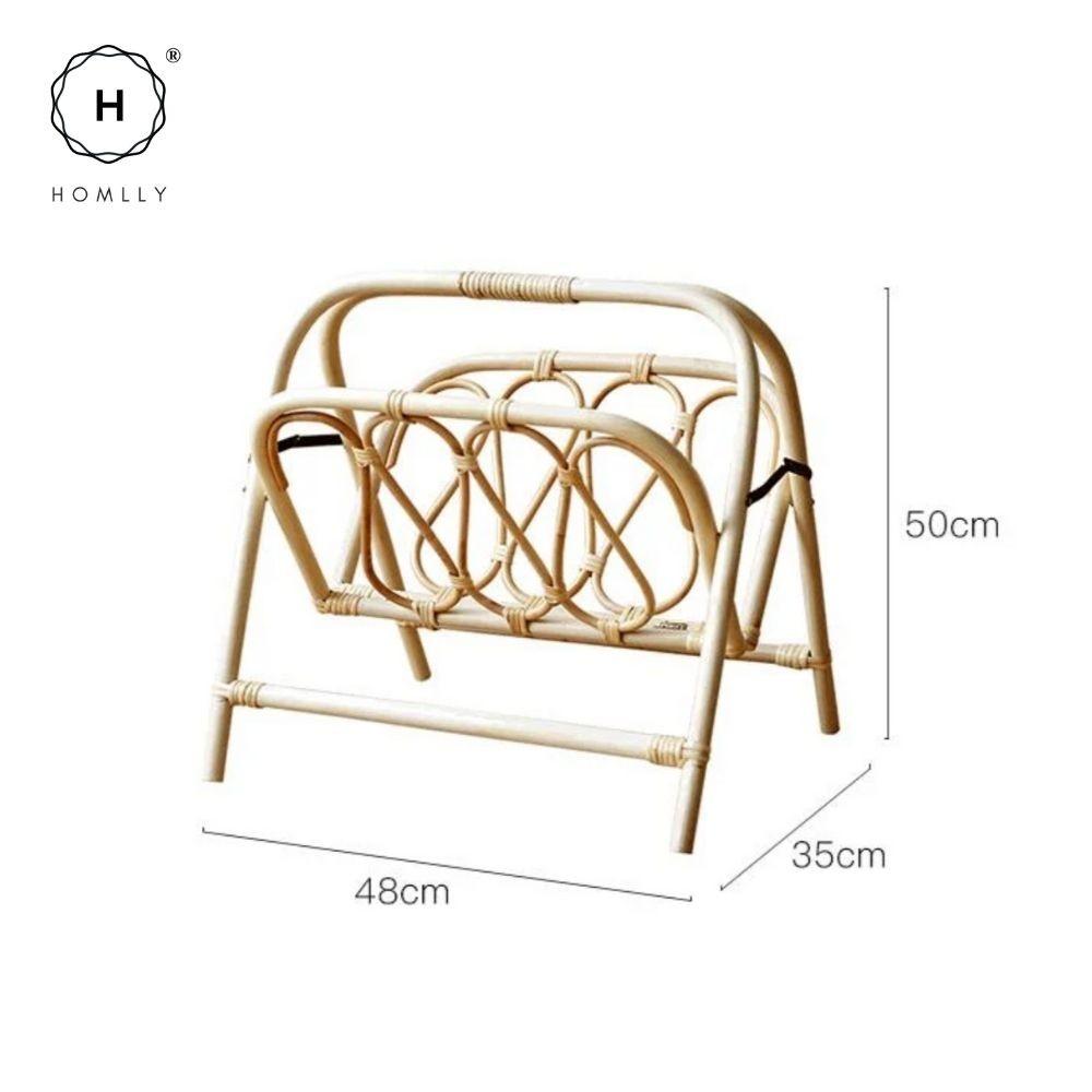 Homlly Rattan Newspaper Magazine Foldable Floor Shelf Organiser Rack
