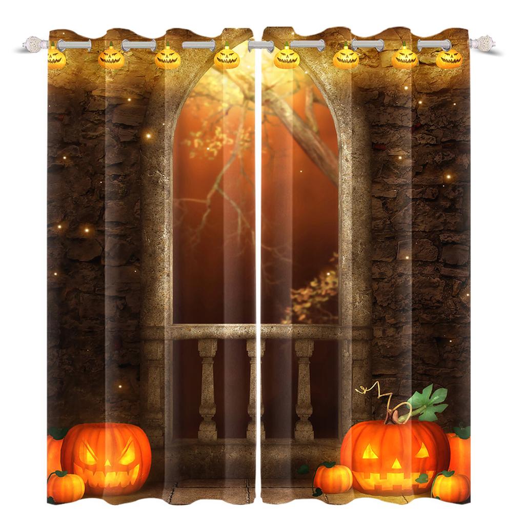 2 шт./набор Ужас Хэллоуин Оконная занавеска Ночные ворота Скелет Декор для дома Спальни Гостиной Затемняющие занавески из полиэстеровой ткани
