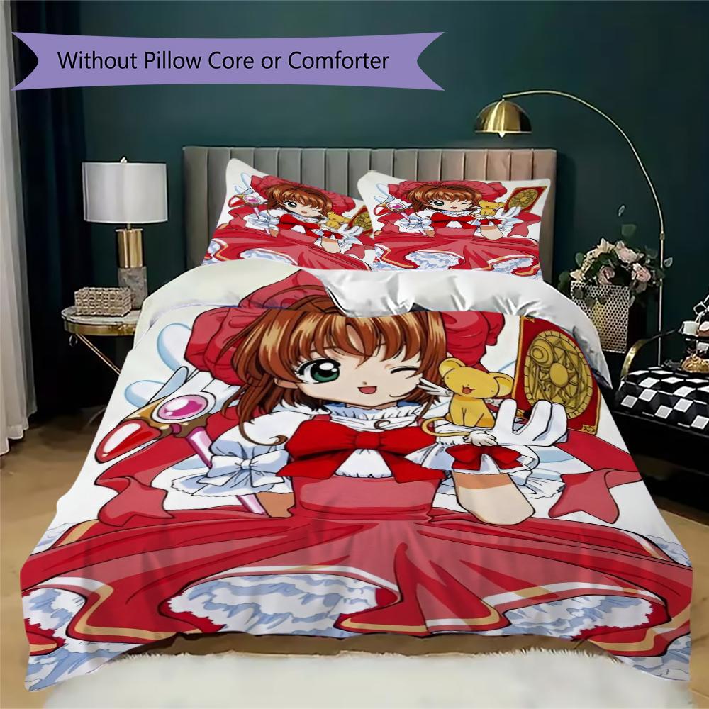 Постельное белье с узором Cardcaptor Sakura Комплект одеяла Пододеяльник Наволочка Домашний Декор Подарок на День Рождения (1 * пододеяльник + 2 * наволочка без наполнителя)
