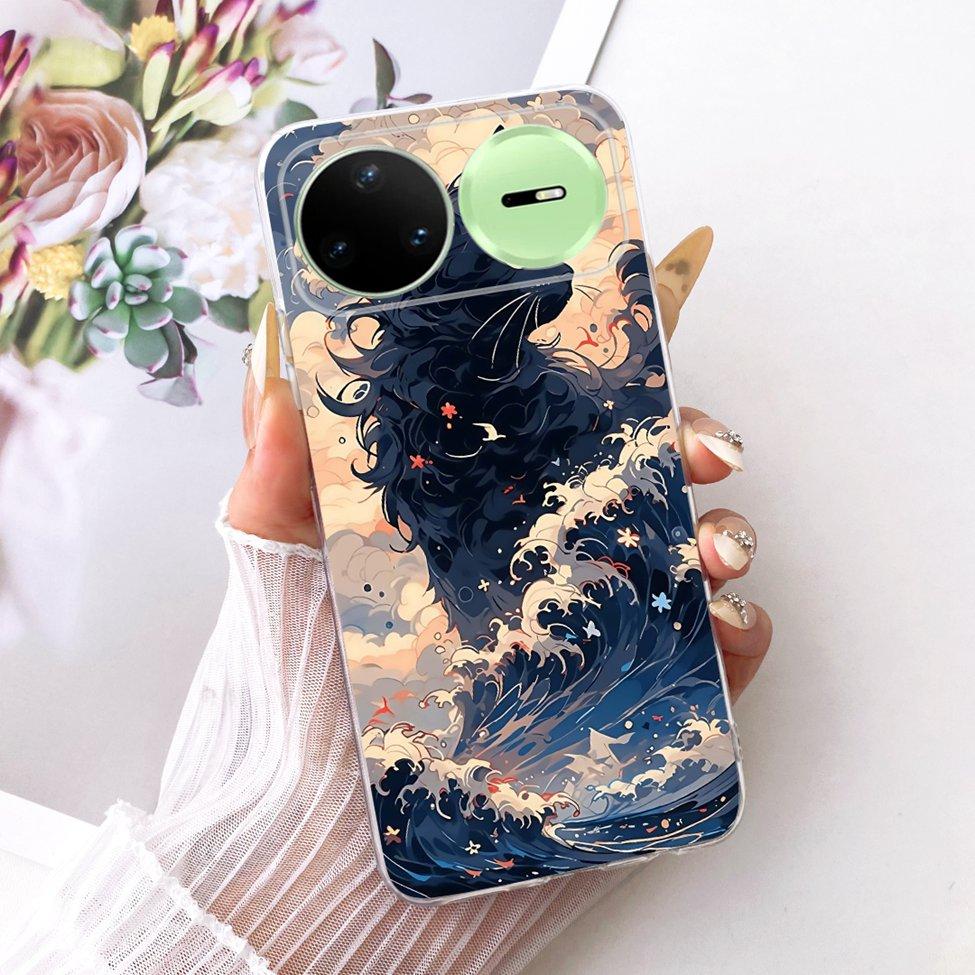 Прозрачный чехол-крышка для Huawei Nova 15 Pro, милый котик, модные цветы, роскошный окрашенный корпус для Huawei KLE-AL00U