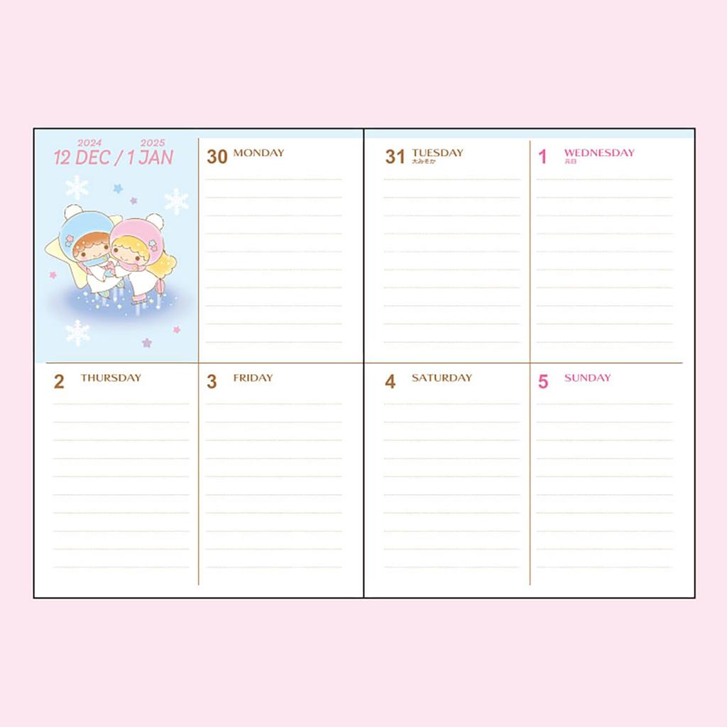 Sanrio B6 Diary Little Twin Stars 2025 Блокнот октябрь с наклейкой-расписанием и закладкой 456322 (Тип блока) (Начиная с 2024 г.)