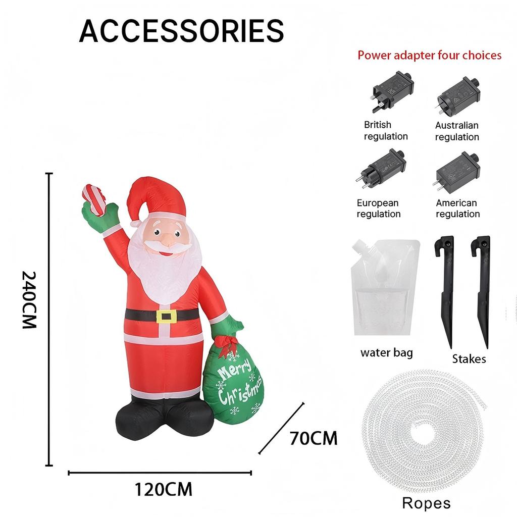 7.87FT LED Light Xmas Inflatable Gift Bag Santa Toy Yard Party Lawn Ornaments Home Decoration Supplies Christmas Holiday Gift